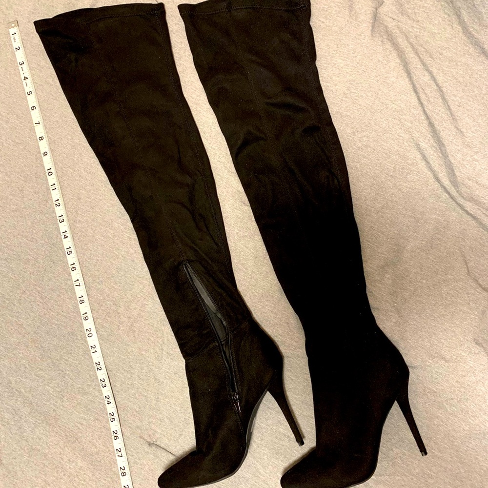 Faux Suede Thigh High Sock Heels